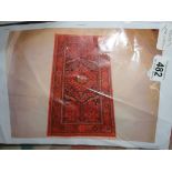 A red patterned carpet runner,