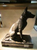 A spelter figure of a dog on marble base.