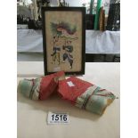 An oriental picture and a pair of Chinese children's fabric boots.