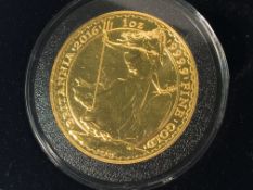 The 2016 United Kingdom one ounce fine gold Britannia £100 coin, limited edition 45.