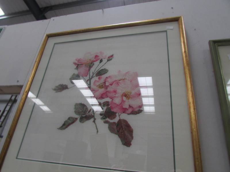 3 framed and glazed floral embroideries/tapestries. - Image 2 of 4