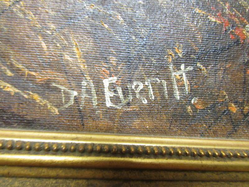 A gilt framed oil on canvas woodland scene signed D A Everitt. - Image 2 of 2