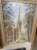 A framed and glazed watercolour cathedral scene,