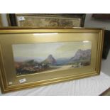 A framed and glazed coastal scene watercolour signed J Rushmere, image 77 x 28 cm.