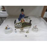 A Staffordshire flat back figure, 2 Victorian figural trinket boxes,