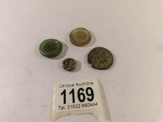 2 ancient Islamic glass coins, an early Arabic coin and one other.