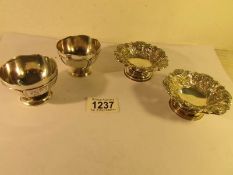 2 pairs of hall marked silver bowls, 225 grams.