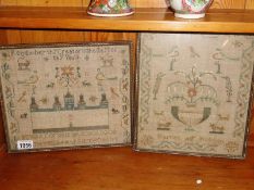 2 antique framed and glazed samplers.