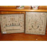 2 antique framed and glazed samplers.