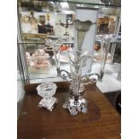 A silver plate and glass epergne and one other item.