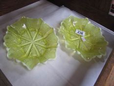 A pair of Victorian vaseline glass dishes.