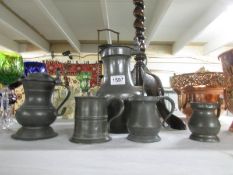 2 19th century Pewter lidded jugs and 3 tankards.