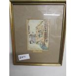 A framed and glazed continental watercolour entitled 'Palazzo, Pruilt' image 13 x 9 cm.