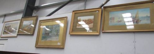 5 gilt framed and glazed landscapes.