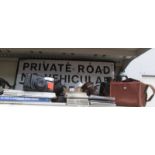 A mixed lot including private road sign, railway posters, camera's etc.