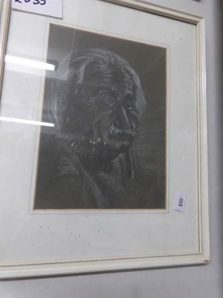 A framed and glazed portrait of Albert Einstein and one other. - Image 2 of 3