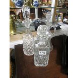 3 glass decanters,