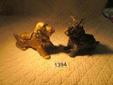 2 Austrian spelter dog ashtrays being a spaniel and a terrier.