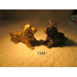 2 Austrian spelter dog ashtrays being a spaniel and a terrier.