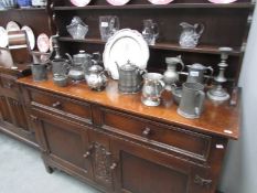 A mixed lot of metal ware including tray, teapots etc.