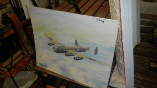 An unframed aeronautical painting signed F V Ellis 1987.