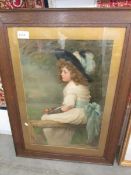 A framed and glazed study of a young girl, image 63 x 46 cm.