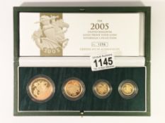 The 2005 United Kindom gold proof 4 coin sovereign collection, sovereign, half sovereign,