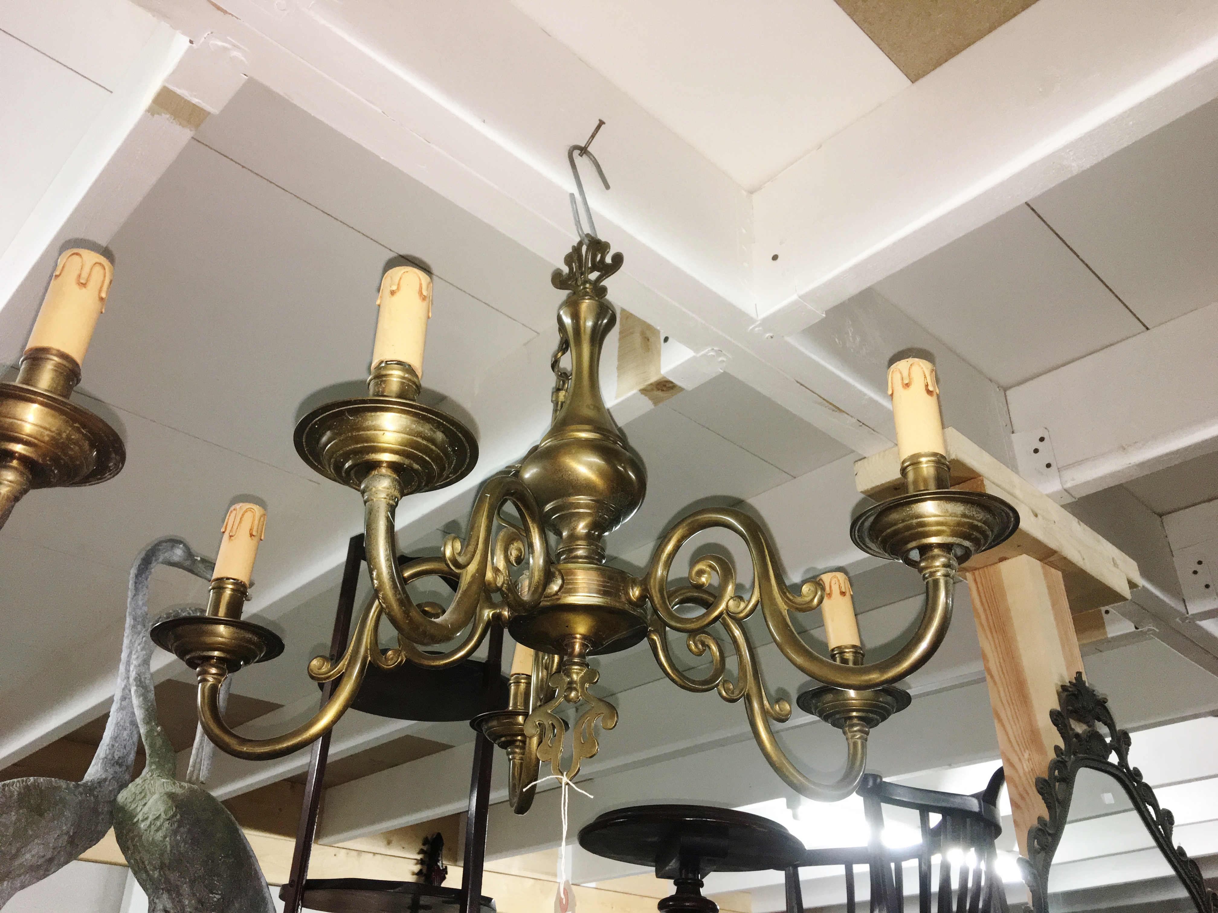 A 5 lamp brass ceiling light,
