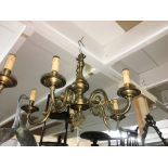 A 5 lamp brass ceiling light,