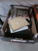 A mixed box including Stanley Gibbons blank simplex album with 100 sheets, envelope of stamps,