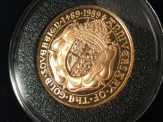 A 500th anniversary 22ct gold proof double sovereign (£2) 1989.