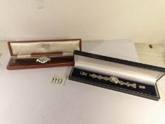 A ladies marcasite wrist watch and a ladies art deco style wrist watch (both working but need