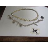 A silver necklace and charm bracelet.