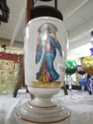 A hand painted glass oil lamp base.