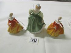 3 Royal Doulton figurines, Fair Maiden HN2211 and 2 x Fragrance HN3220.