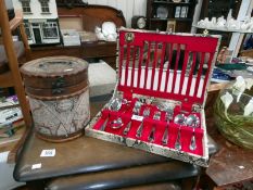 A vintage canteen of cutlery & a round travel case