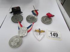 3 Victorian 1887 Jubilee medals, a 1935 silver Jubilee medal and a pendant.