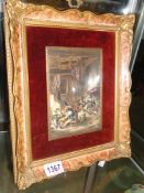 A small framed and convex glazed oil painting of a pub scene signed Mary or Nery?