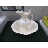 A Royal Creamware jug and basin set.