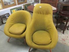 2 matching Lurashell fibreglass his and hers chairs with original slip covers (covers a/f).