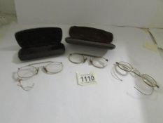3 vintage spectacles including 9ct gold pince nez.