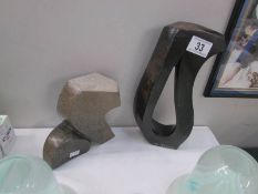 2 stoneware art sculptures, one singed M Jeche.