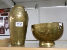 2 arts and crafts items being a brass Saxony vase and a copper English bowl,.