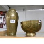 2 arts and crafts items being a brass Saxony vase and a copper English bowl,.