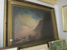 A large Victorian oil on canvas 'East Coat Wave' by Weiss (signed) in heavy gilt frame,