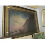 A large Victorian oil on canvas 'East Coat Wave' by Weiss (signed) in heavy gilt frame,