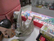 A resin Rhino head wall sculpture,.