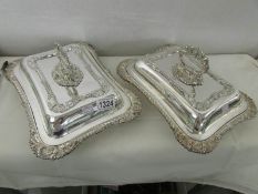 A pair of silver plate lidded entree dishes by J. H. Potter, Sheffield,.