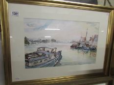 A watercolour painting of boating scene at Brayford pool in Lincoln by Lincoln artist Gordon