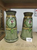 A pair of antique German Royal Bonn vases with assorted markings to bases including Franz Anton